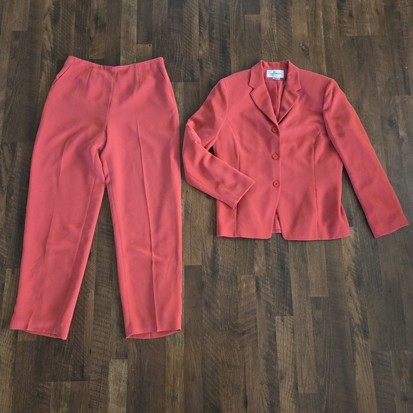 EVAN PICONE 2 Peice Pant Suit Set High Waist 3 Button Blazer Coral Red - Picture 2 of 10